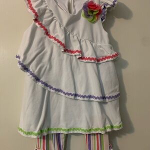 Bonnie Jean White Dress with Colorful Stripes